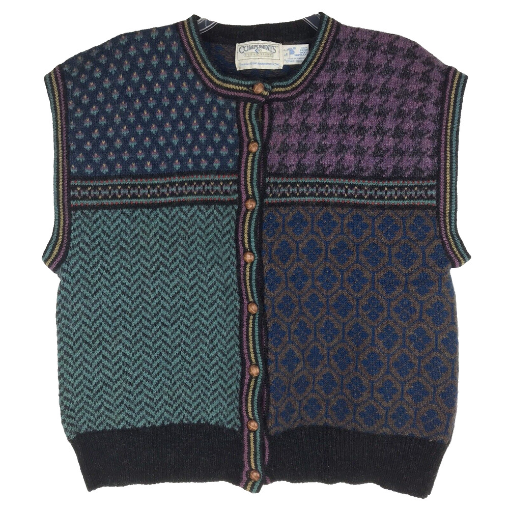 Susan Bristol Multi-Pattern Knit Vest in Teal, Purple, Navy & Black